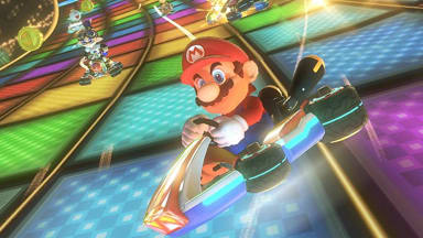 A screenshot from the "Mario Kart 8 Deluxe" video game.