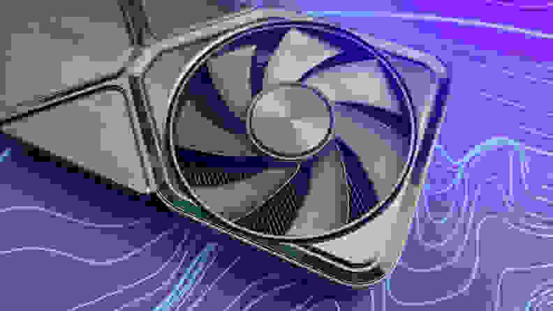 A close-up of the Nvidia RTX 4070 fan.