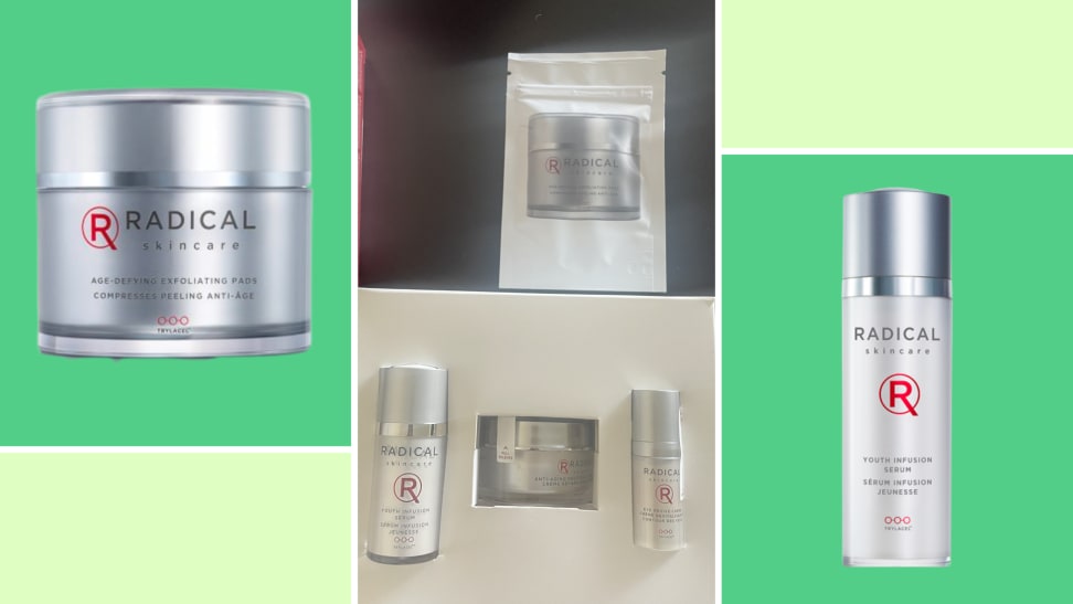 Radical Skincare set and close up of anti aging products