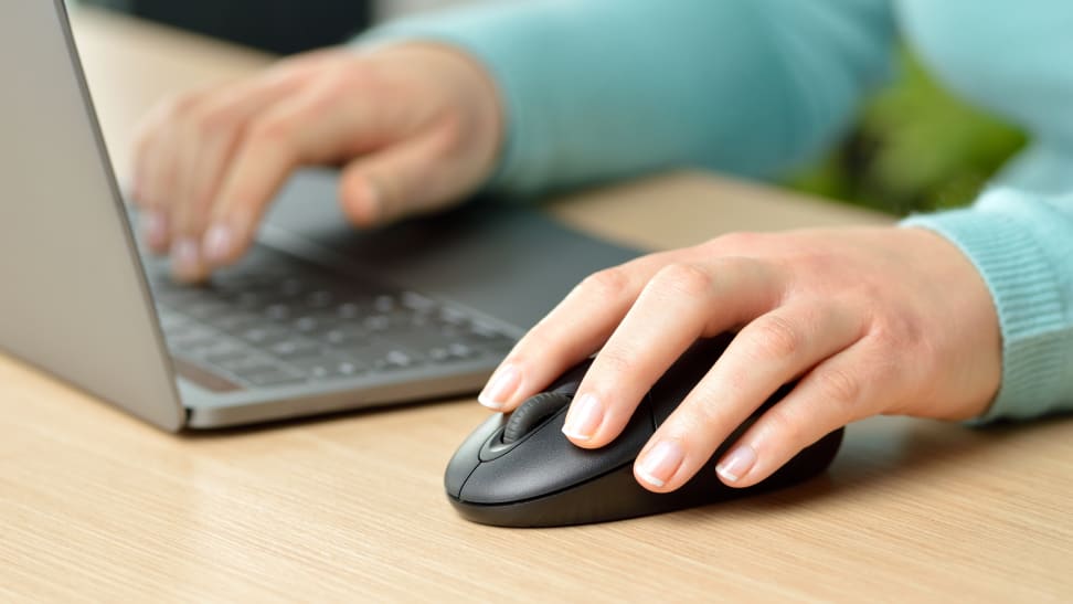 Woman holding computer mouse