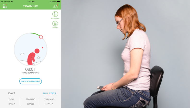 This is what slouched posture looks like in the "Stationary" mode in the Upright Go app.