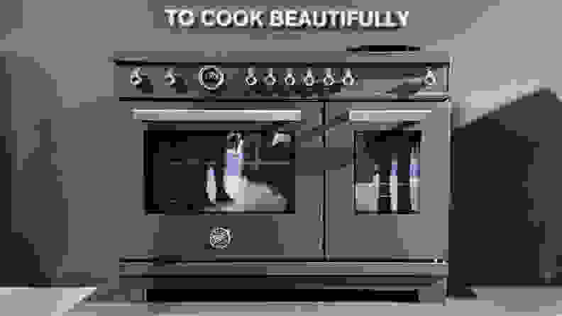 A black luxury 48-inch oven range.