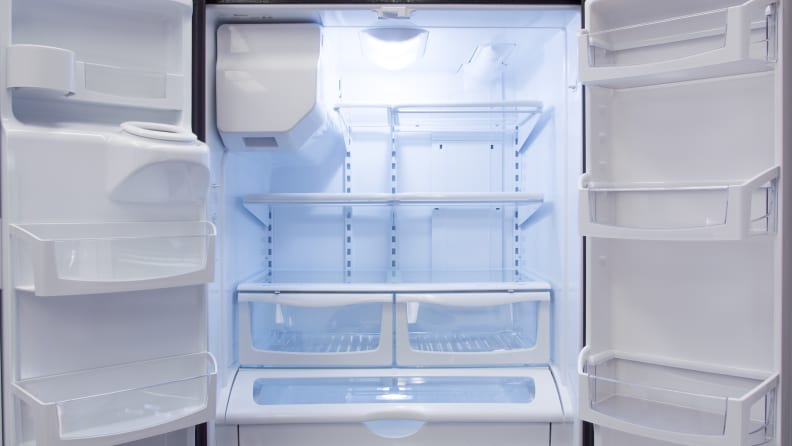 A Whirlpool refrigerator with doors open