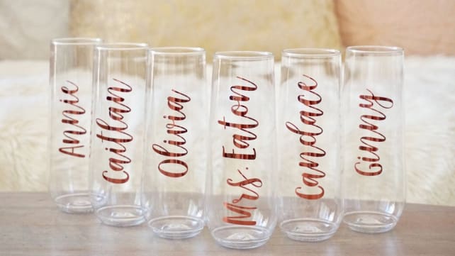 Personalized Stemless Plastic Champagne Flutes