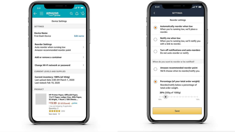 On the left, you can set up the basic information of your Amazon device; on the right, you can customize the re-ordering process.