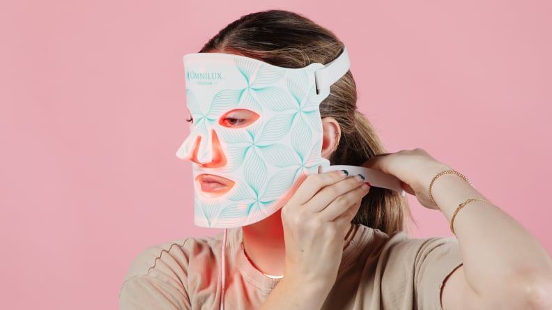 Woman wearing an OmniLux face mask.