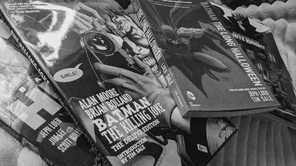 A selection of popular Batman graphic novels: Hush, The Killing Joke, The Long Halloween, and White Knight.