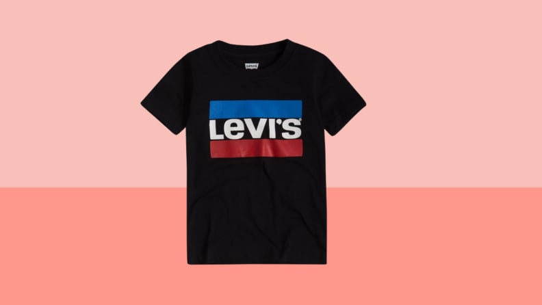 BLACK SHIR WITH RED WHIE AND BLUE LEVIS WORDING
