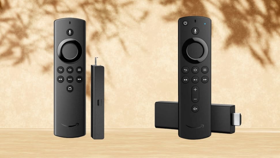 Two black Amazon Fire Sticks side-by-side showing different angles