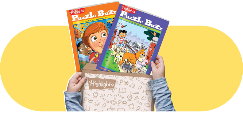 Children's hands displaying two Highlights for Children magazines.