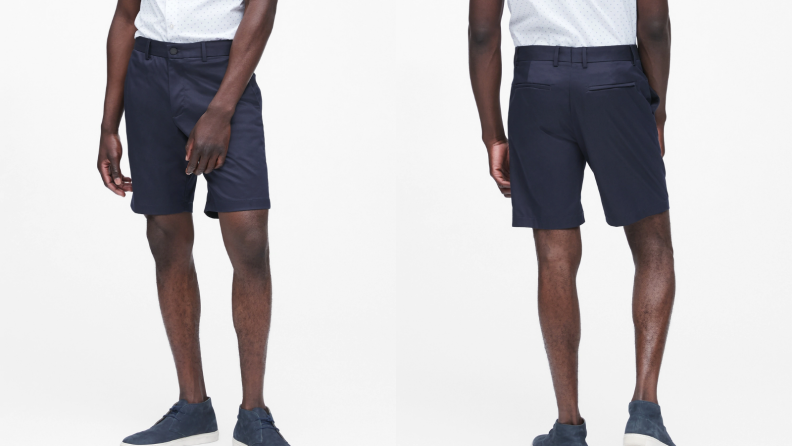 two men wearing banana republic shorts