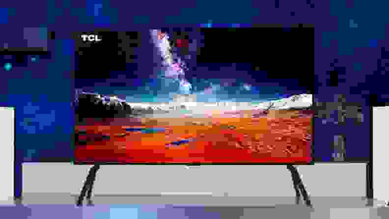 The TLC television displaying a outer space image.