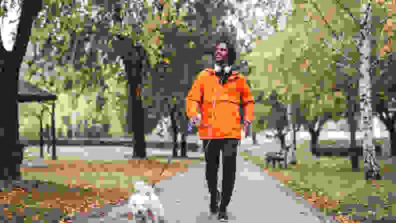 Man walking his dog in a park