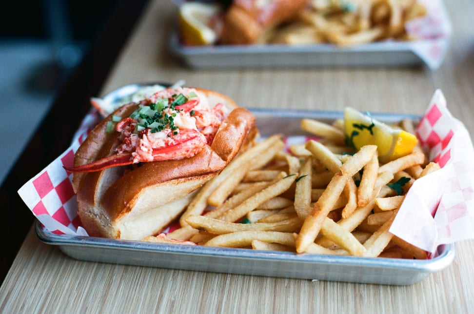 Lobster roll with fries