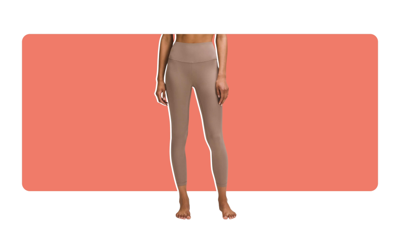Model wearing a pair of lululemon Align leggings in Taupetastic color.