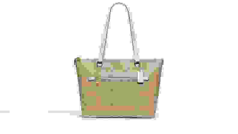 Beige tote on gray background