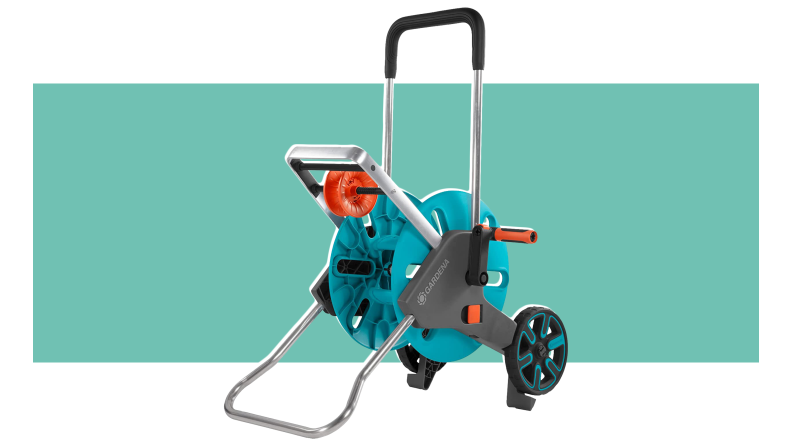Product shot of the Gardena 18515-80 Frost Proof Hose Cart with Built-in Hose Guide.
