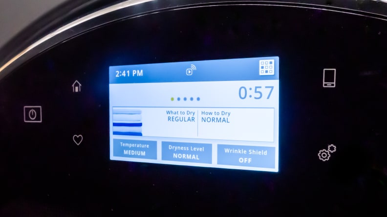 The Whirlpool WED9620HC's touchscreen controls.