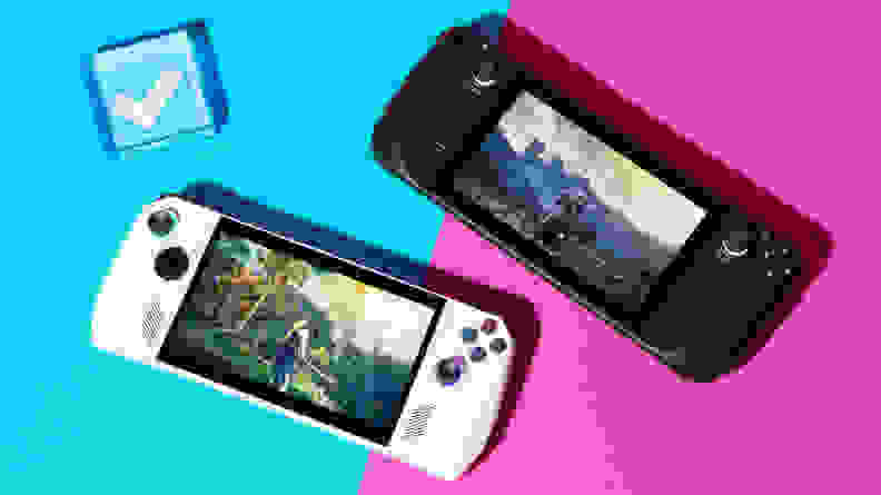 Both handheld consoles on display.