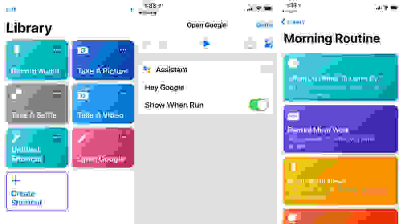 screenshots of the Shortcuts app