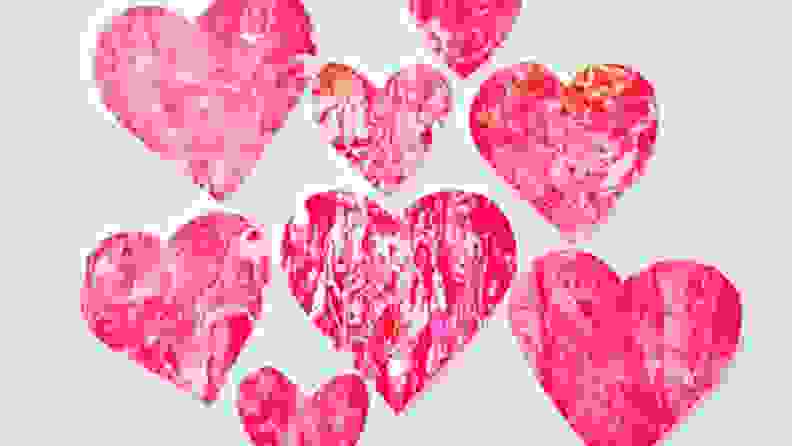 An assortment of shaving cream hearts.