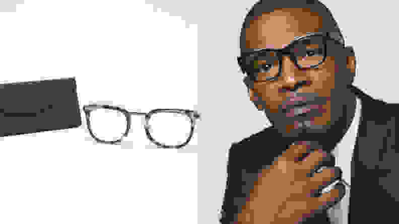 Left: eyeglasses on white background, right: Jamie Foxx