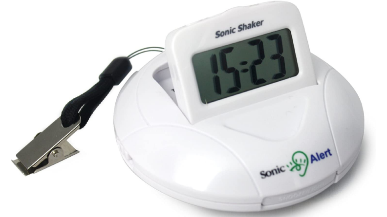 Product shot of the Sonic Alert Portable Loud Vibrating alarm clock.