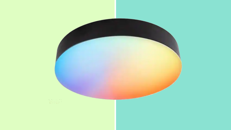 An image of a rainbow-tinted smart overhead light.