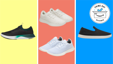 Colorful collage of popular sneakers featured in the Allbirds sale, including lightweight knit and wool styles for summer.