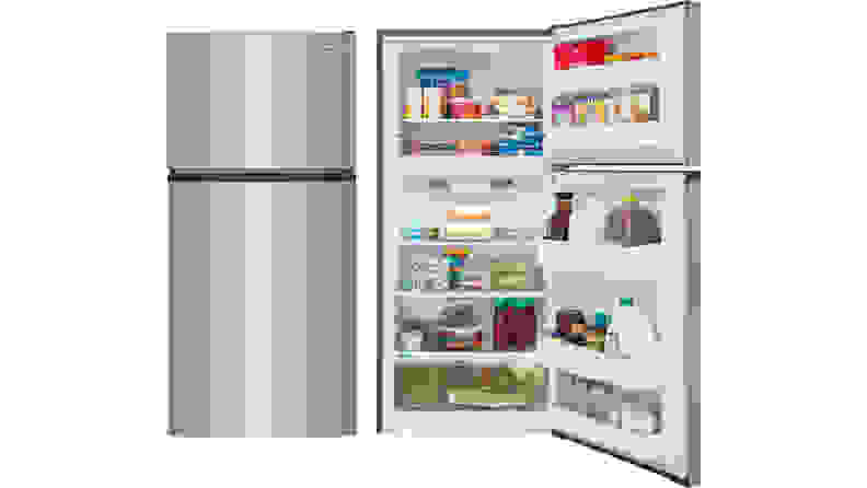 The Frigidaire FFHT1425VV fridge shown opened and closed on a white background.