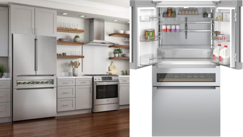 A Bosch fridge with a beverage drawer.