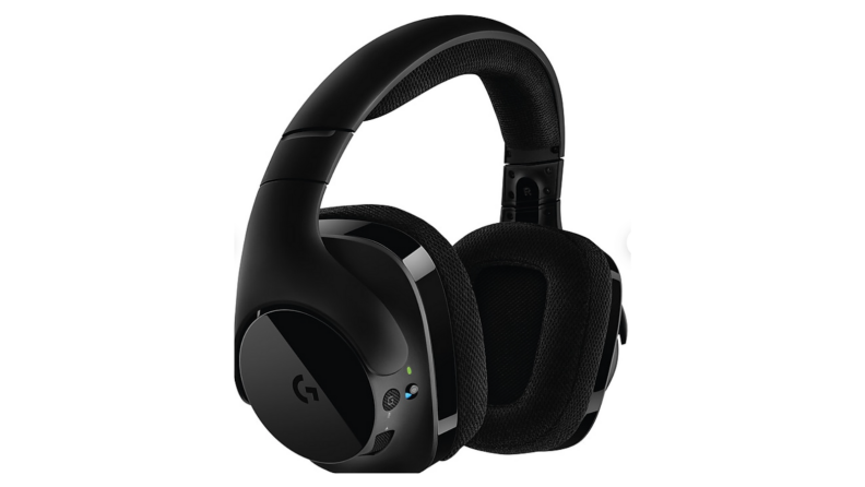 An image of black over-the-ear headphones seen from the side.