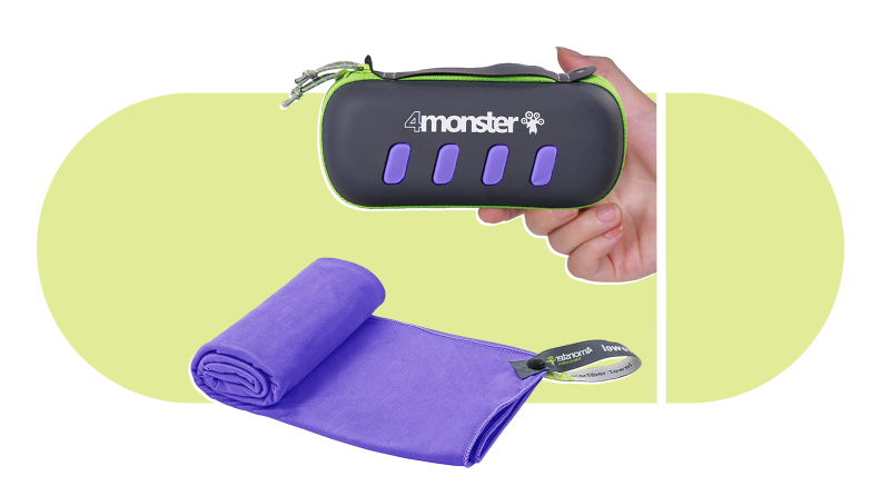 A 4Monster hand towel and the carrying case.