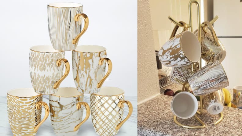 GOLD 6 Piece Mcwhorter Mug Set  Cups Tea Coffee NEW