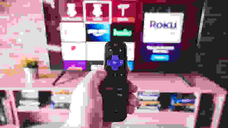 A close-up of the 2020 TCL 6-Series' Roku remote control