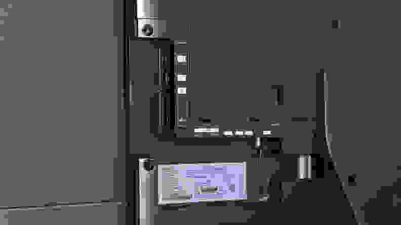 Up close view of the back of the Samsung S90C QD-OLED TV cord and USB connections.