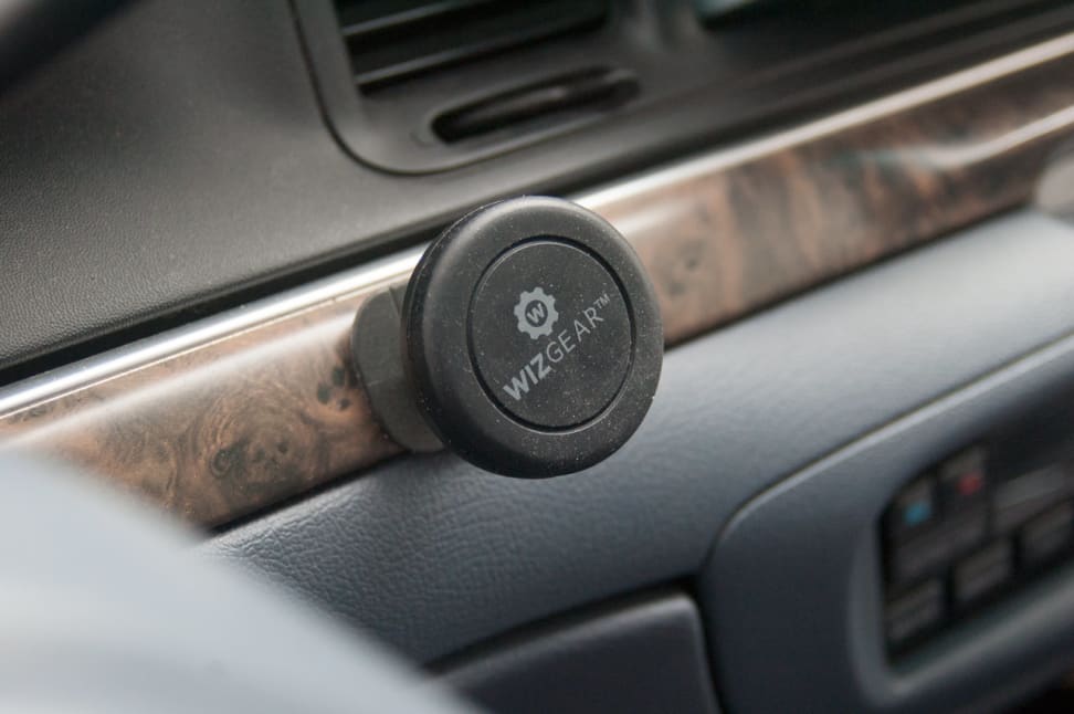 When not in use, a magnetic mount sticks to your car's trim