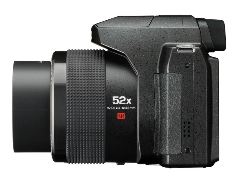 The Pentax XG-1 has a 52x optical zoom that telescopes out from the body.