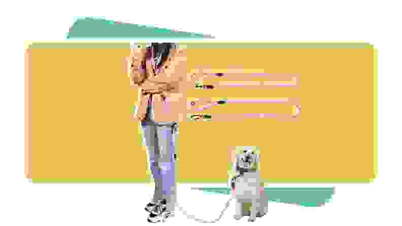 Person standing next to their dog while wearing the Jopoy Hands Free Dog Leash