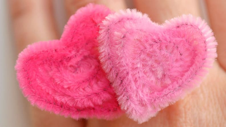 Two pink pipe cleaner hearts.