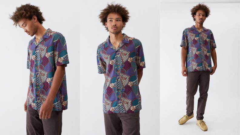 man wearing relaxed fit nostalgic button up from PacSun