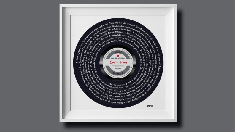Song lyrics printed on an image of a vinyl record
