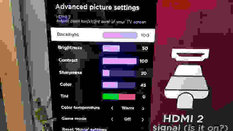 A TVs settings menu