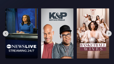 An image of titles in the Freestream library, including ABC News Live, Key & Peele, and Basketball Wives.