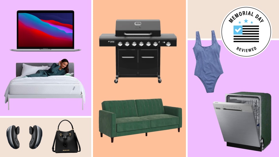 Colorful background with a grill, couch, bathing suit and more on it