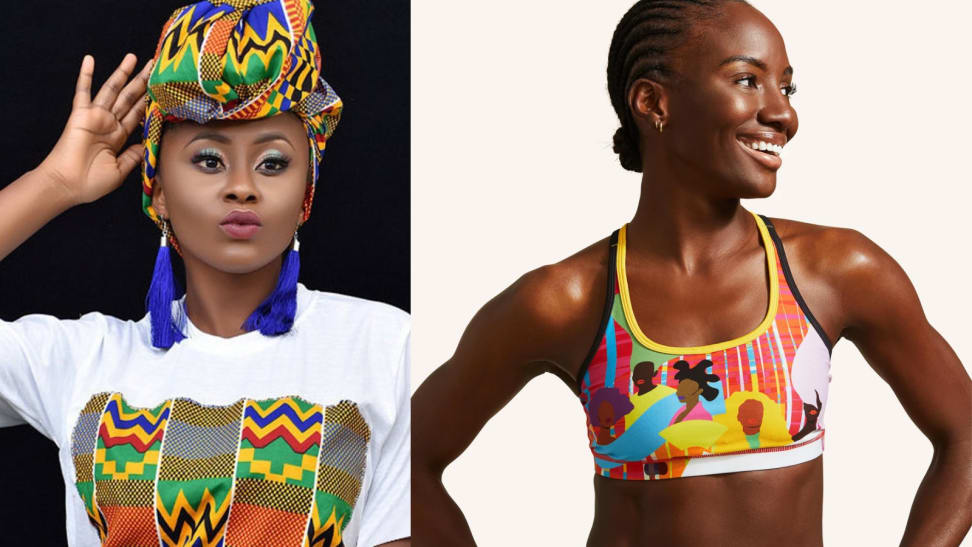 Woman wearing head wrap next to woman wearing sports bra