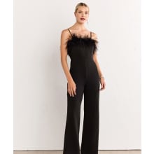Product image of New York & Company Lena Feather Trim Wide Leg Jumpsuit