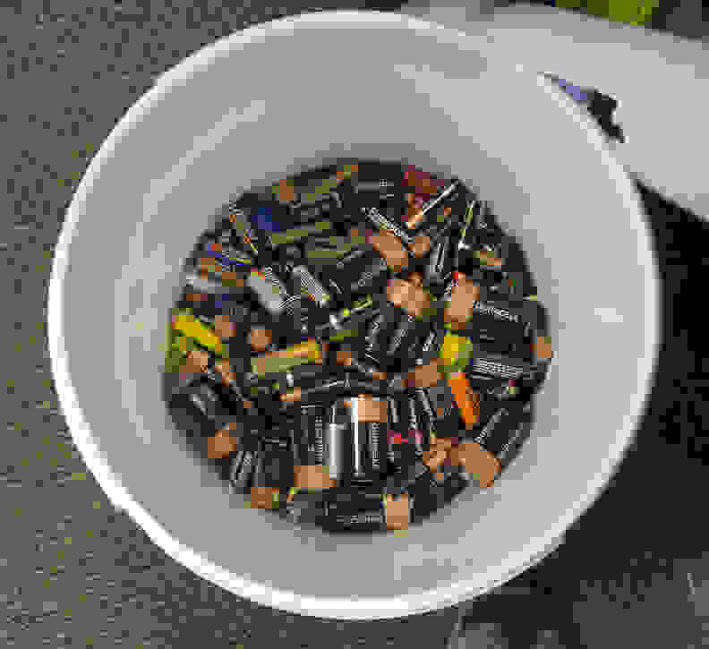 Bucket of depleted batteries