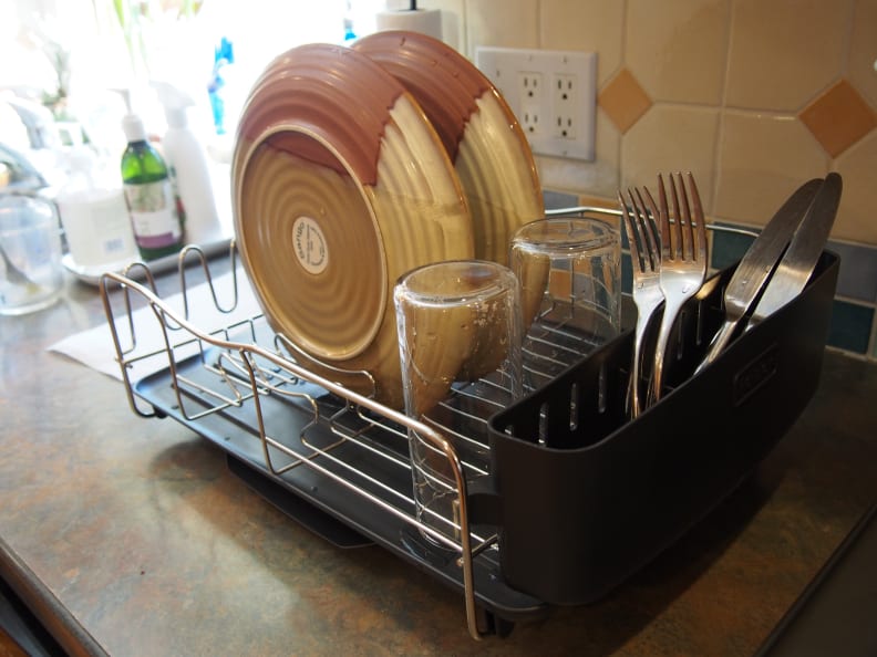 Dish Drying Rack Kitchen 2 Tier Large Bowls Draining Rack Rust Proof Glasses Drainer Fit Large Dishes Utensil Holder Mug Dryer with White Draining Tray Chrome K-Cliffs