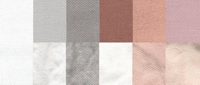 Before and after test stain results using the Normal cycle. From left to right: control, sweat, dirt, blood, cocoa, and red wine.